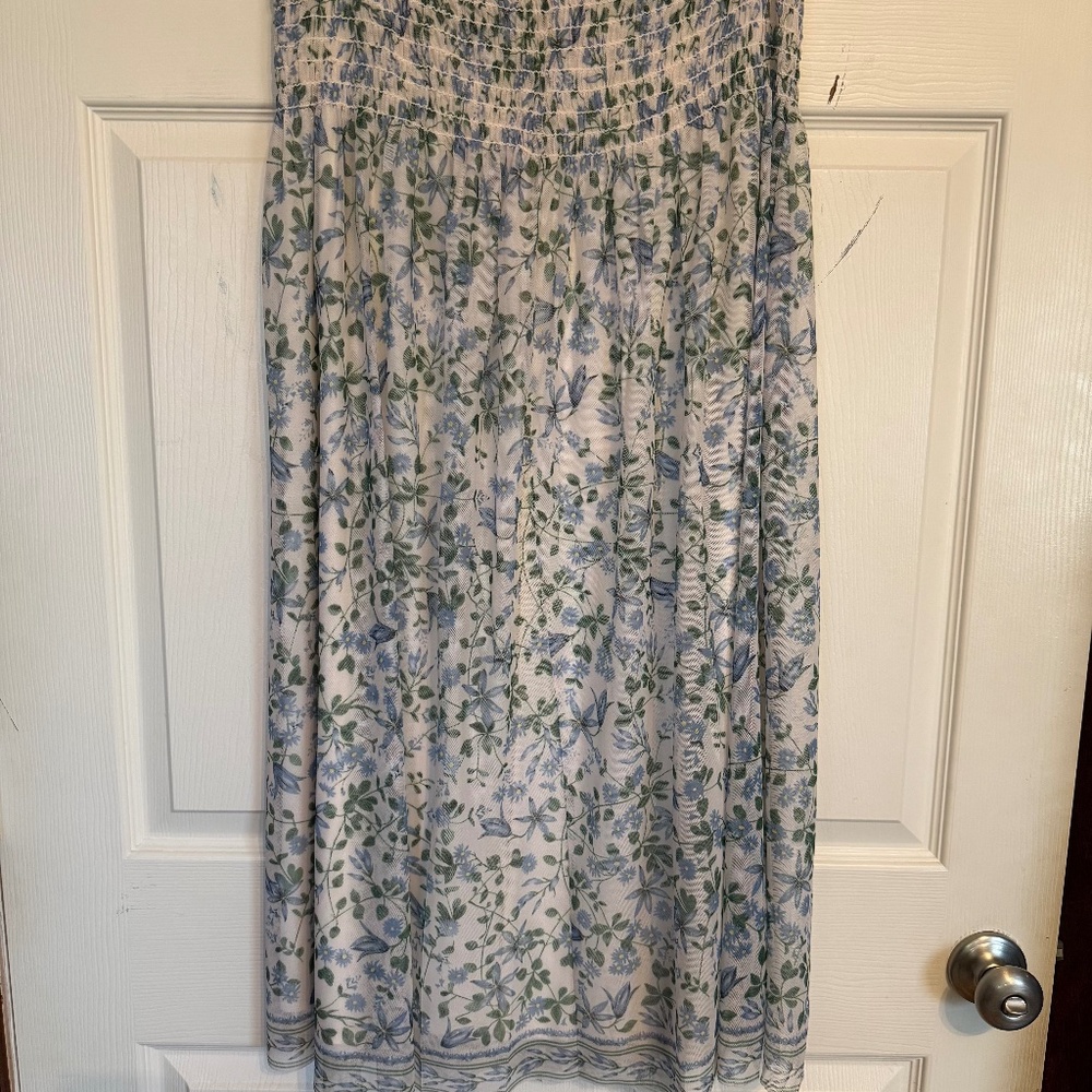 Max Studio Blue and White Floral Midi Skirt Size L